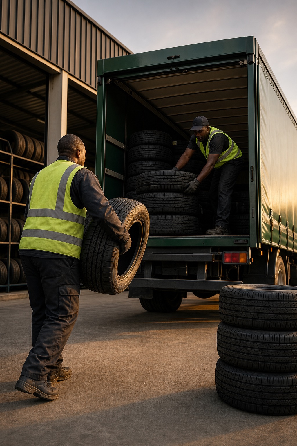 Summit Tyre stock delivery team unloading tyres in Gauteng