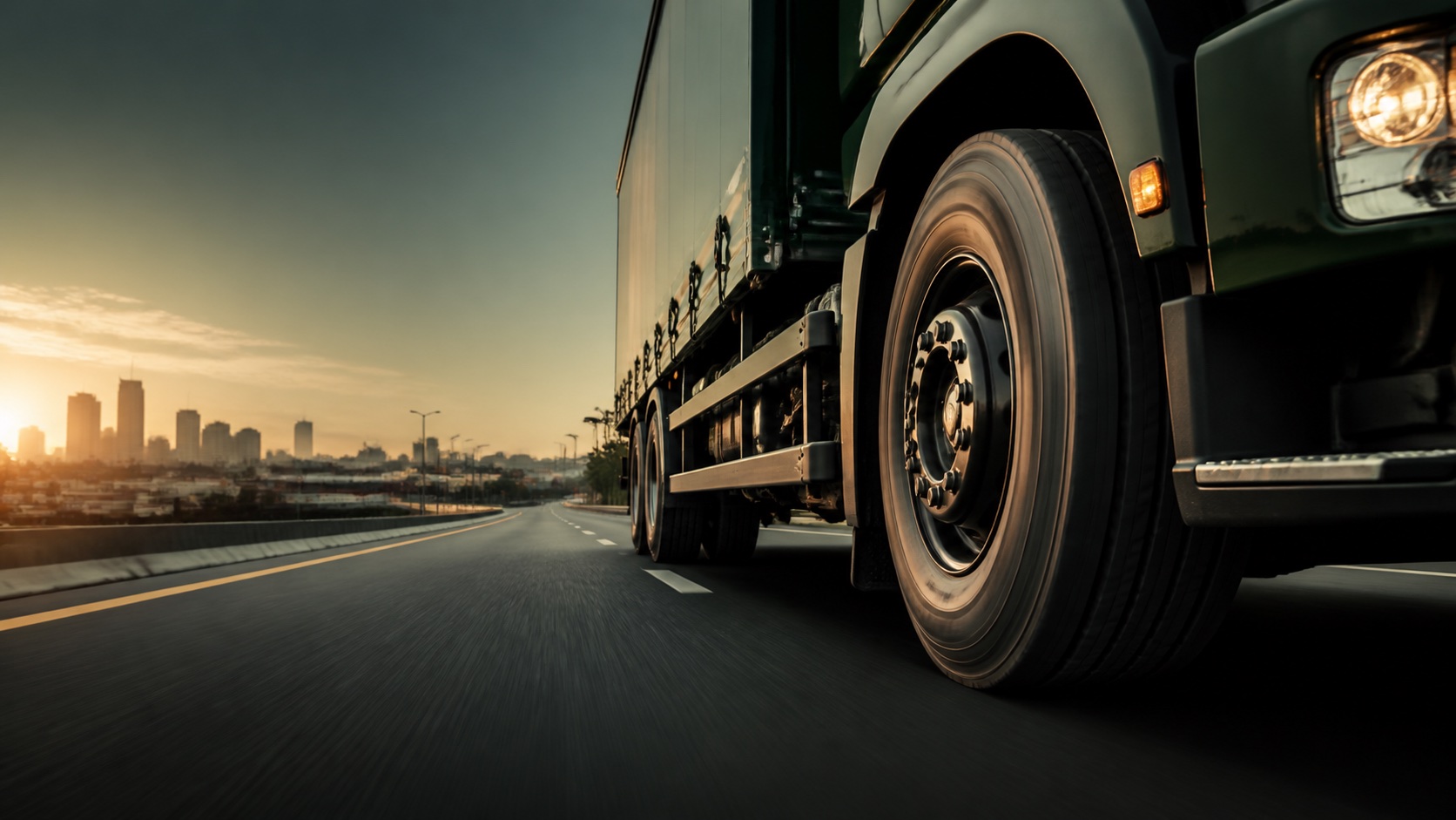 Commercial truck tyre in motion on a Gauteng highway